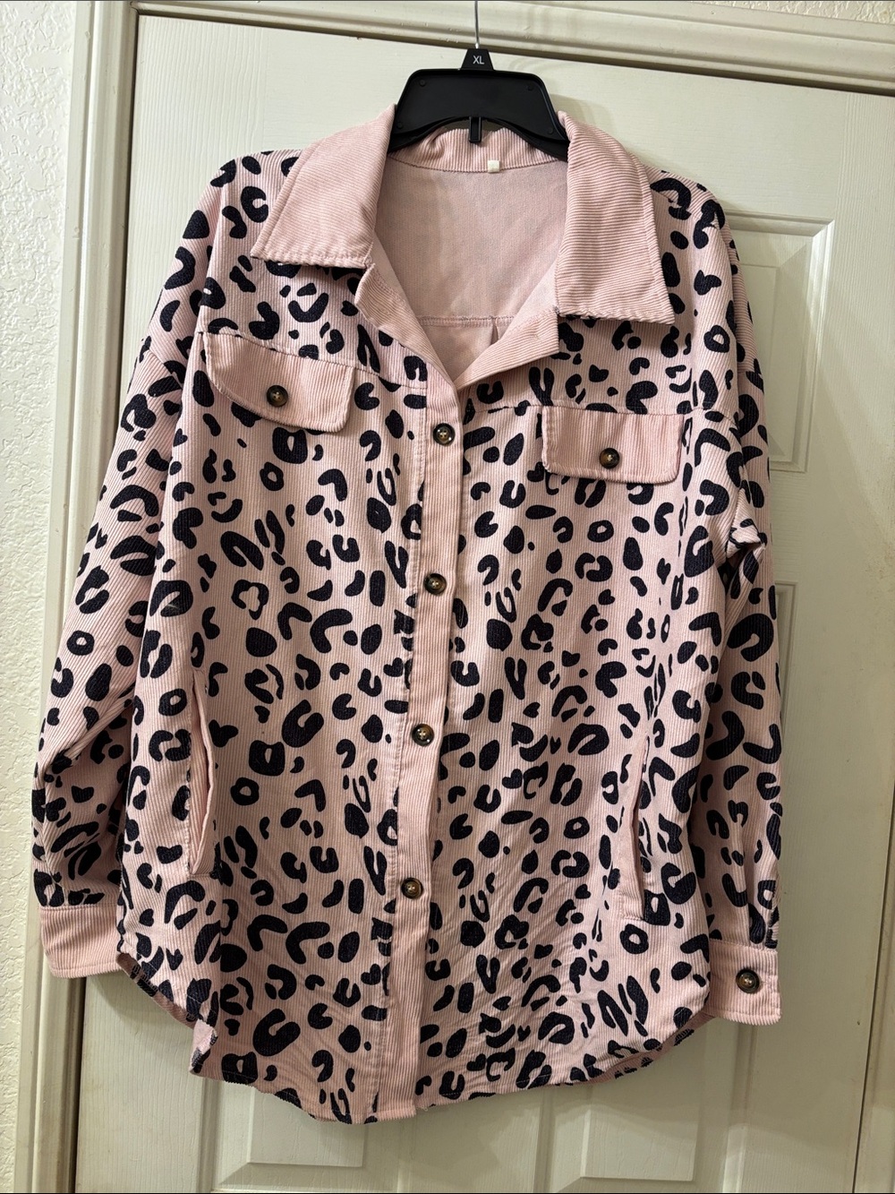 Women's Pink Leopard Print Button-Up Shacket XXL EUC